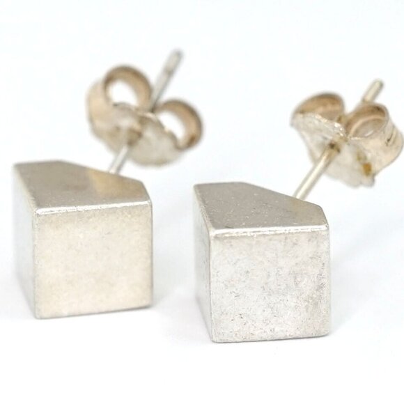 Tiffany & Co. Cube Square Stud Earrings Silver 925 Auth w/Box m1153-3 - Picture 1 of 6